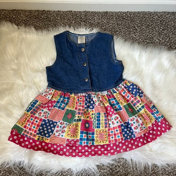 Vintage Little Arizona Denim Floral Quilted Patchwork Top Girls 4T - Picture 1 of 4